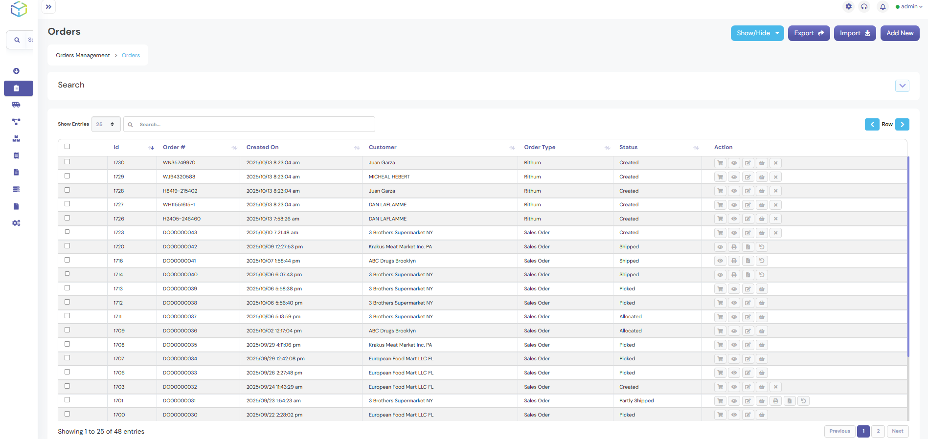 Click on Orders to open the Order Listing Screen