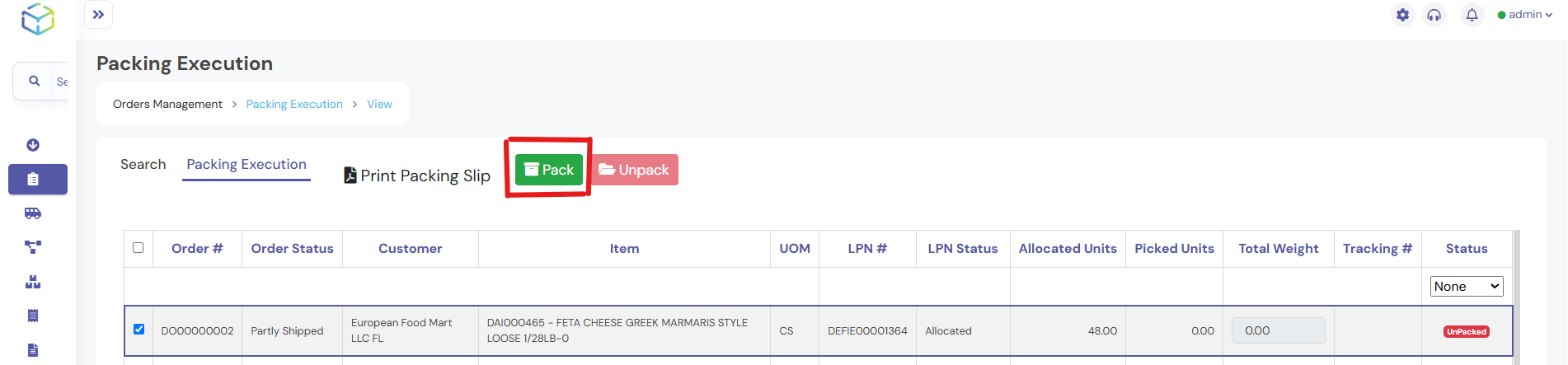 Click on the Pack button