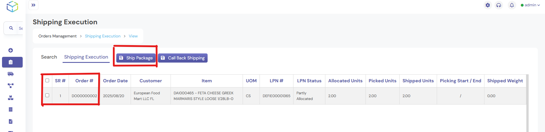 Enter the Order Number and click on Search
