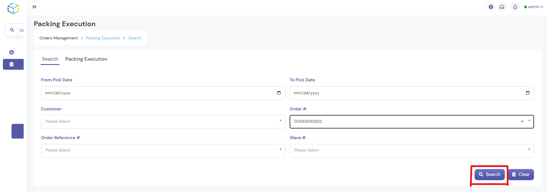 Enter the Order Number and click on Search.