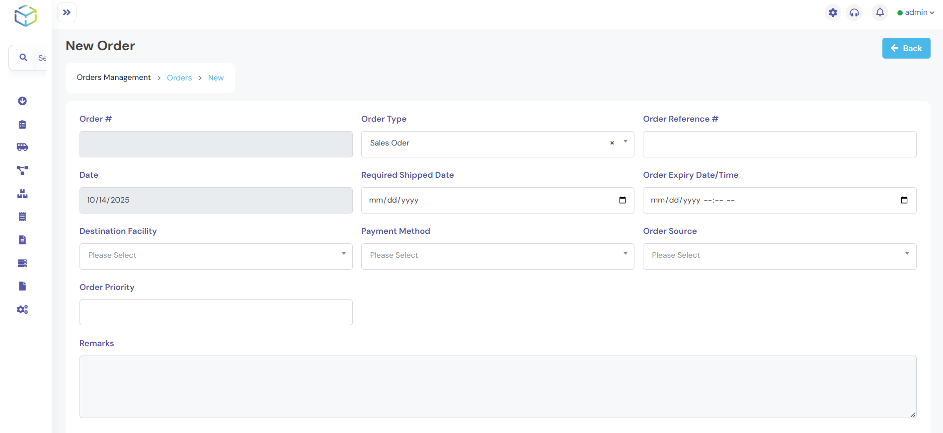Fill out the Order Header Screen