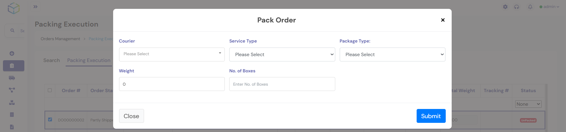 On the Pack Order Sub-Screen