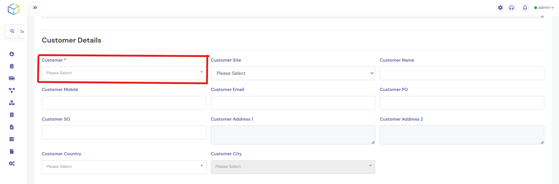 Select the Customer
