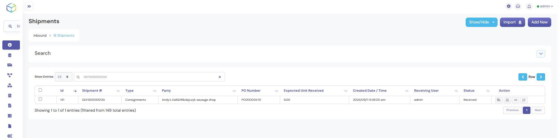 Entering Shipment Details
